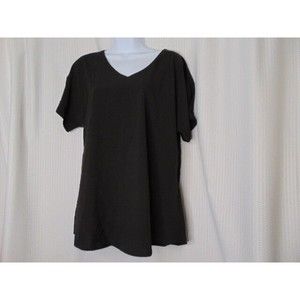 Womens Black V-neck Blouse -Iliad USA - Medium S/S Polyester-Spandex